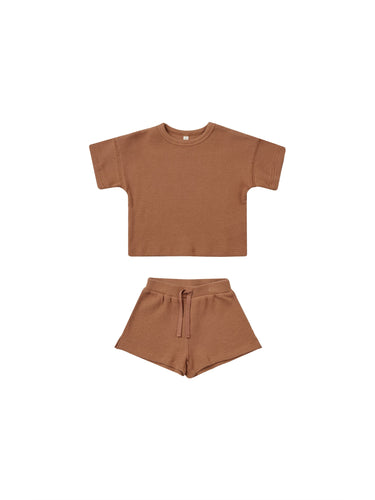 Quincy Mae Waffle Tee + Short Set, Clay